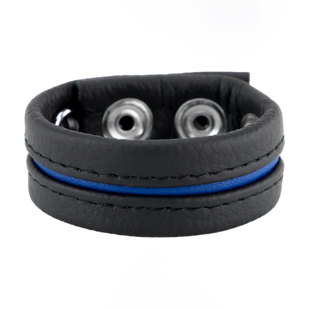 Adjustable blue leather cock ring for long-lasting erections