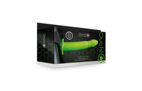 Glow in the Dark Twisted Hollow Strap-On - 8 / 20 cm - Neon Groen