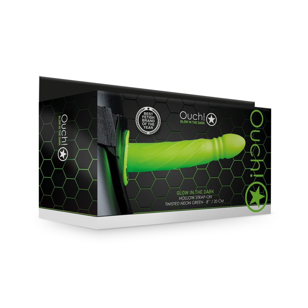 Glow In The Dark Twisted Hollow Strap-On 15,2 cm Neon Groen