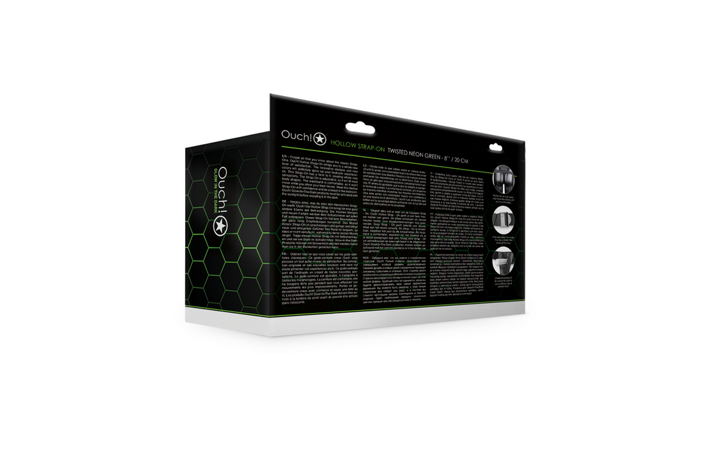 Glow in the Dark Twisted Hollow Strap-On - 8 / 20 cm - Neon Groen