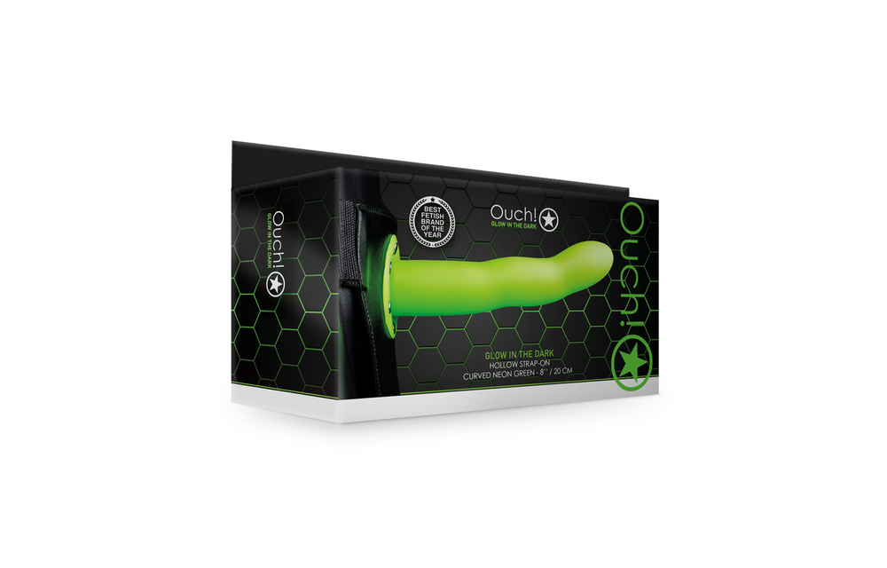 Leuchtende Dunkelgebogene Hohl Strap-On - 8 / 20 cm - Neon Grün