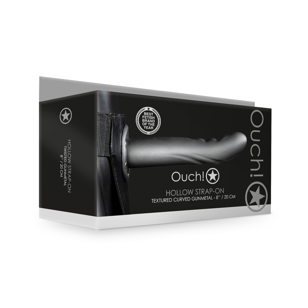 Strukturierter gebogener hohler Strap-On 15,2 cm – Gunmetal