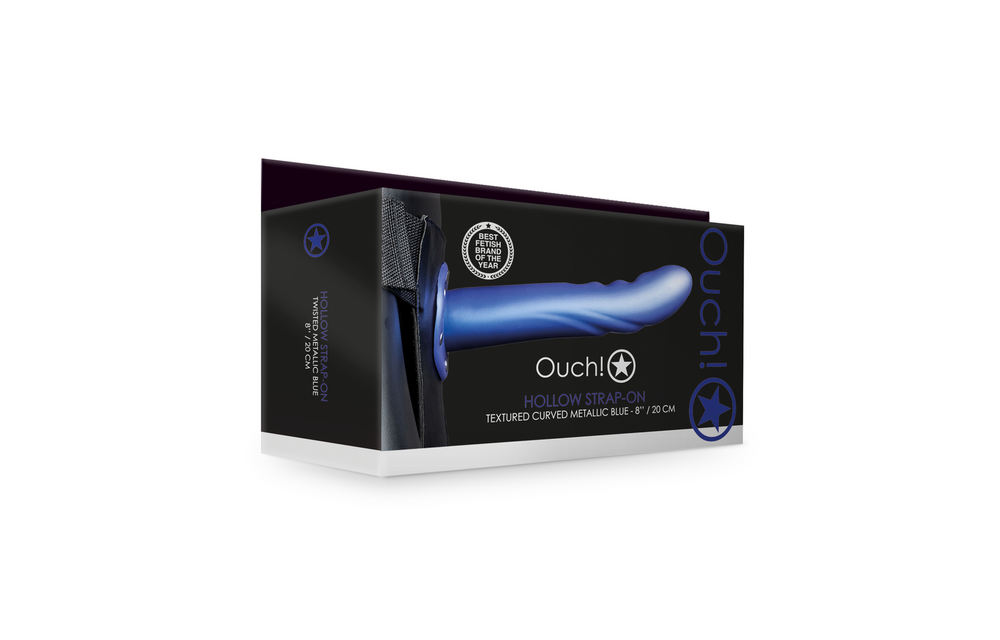 Gestructureerde Gebogen Holle Strap-On 15,2 cm - Metallic Blauw