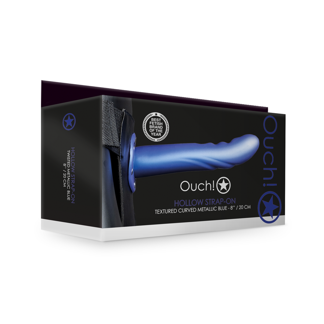 Gestructureerde Gebogen Holle Strap-On - 8 / 20 cm - Metallic Blauw