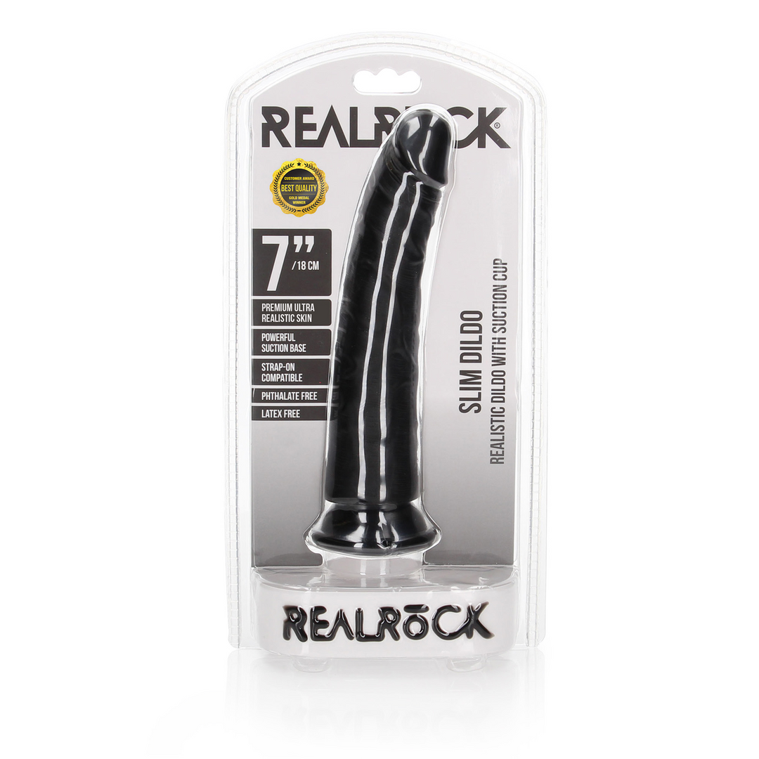 Slanke Realistische Dildo 18 cm met Zuignap – RealRock zwart