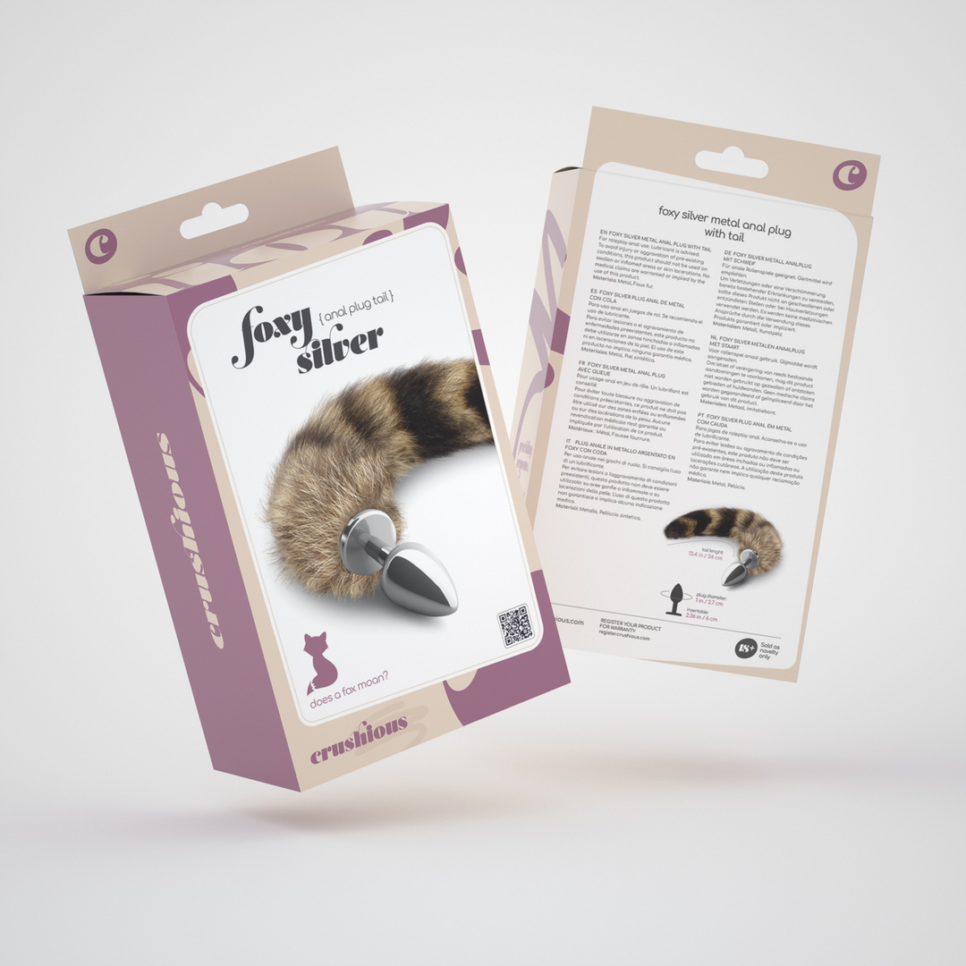 Foxy Silver Metall-Analplug 14 cm – Silber/Brauner Schwanz