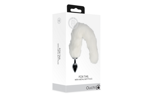 Fox Tail with Metal Butt Plug - White