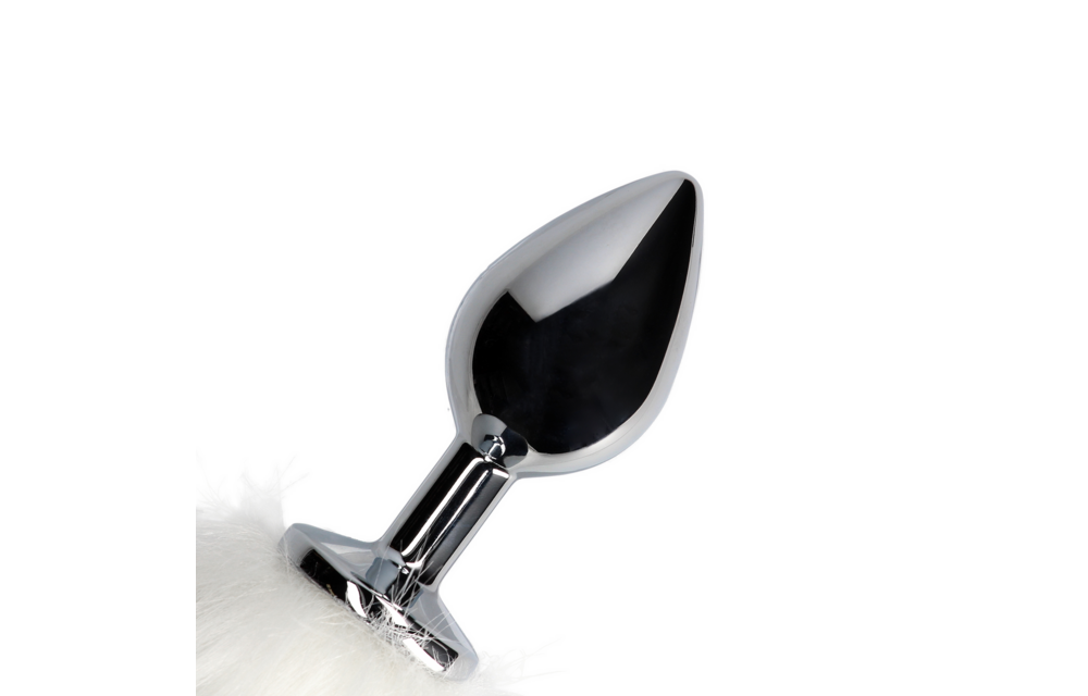 Fox Tail with Metal Butt Plug - White