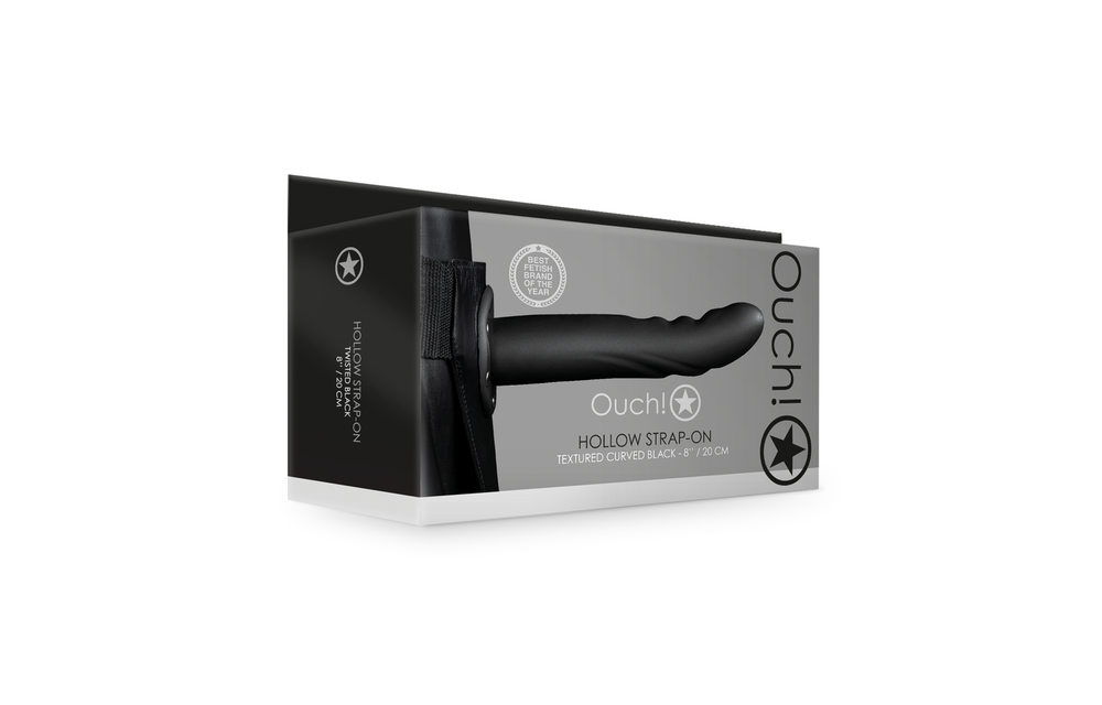 Getextureerde Gebogen Holle Strap-On - 8 / 20 cm - Zwart