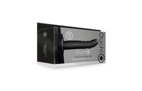 Textured Curved Hollow Strap-On Black - 15.2 cm