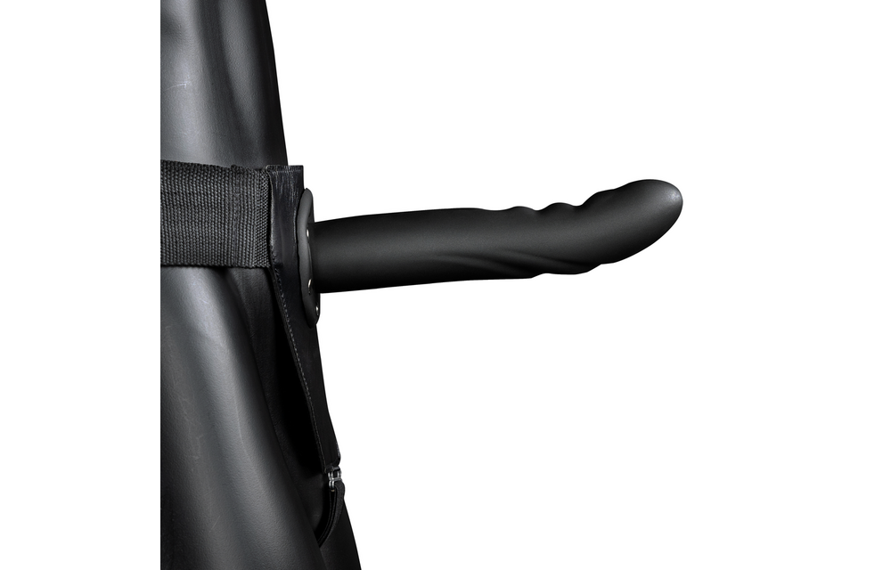 Getextureerde Gebogen Holle Strap-On Zwart - 15,2 cm