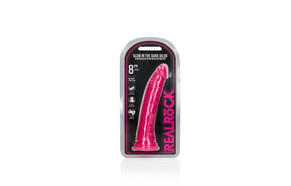 Slanke Realistische Dildo met Zuignap - Glow in the Dark - 8'' / 20 cm