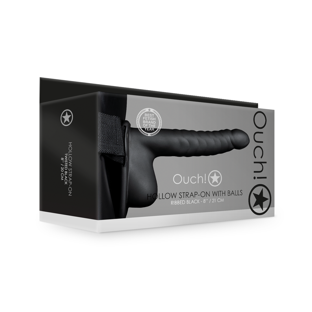 Geribbelde Holle Strap-On 9,9 cm Zwart – Spannend Genot