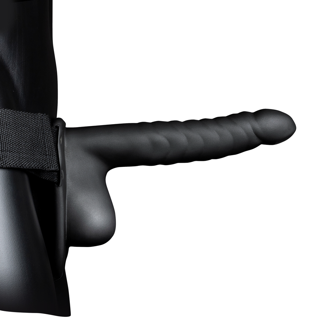 Rippierter Hohl Strap-On mit Balls - 8 / 21 cm - Schwarz