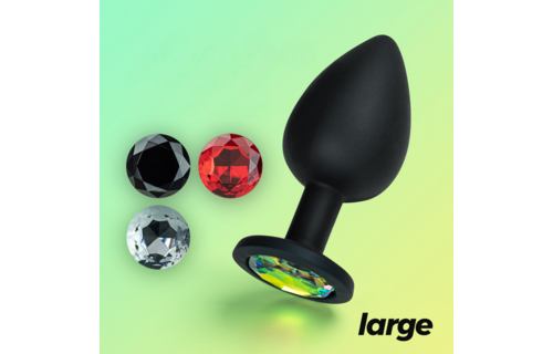 Camileo Analplug 9,5 cm Schwarz mit austauschbaren Edelsteinen