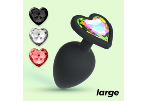 Cuore Analplug 9,5 cm Schwarz mit austauschbaren Edelsteinen