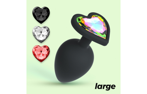 Cuore - Anal Plug with Four Interchangeable Jewels - Large - Black