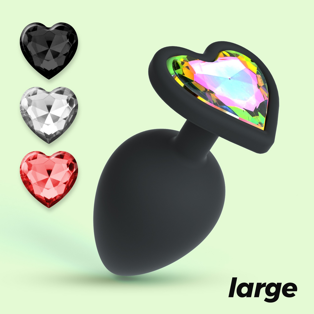 Cuore Anale Plug 9,5 cm Zwart met Verwisselbare Edelstenen