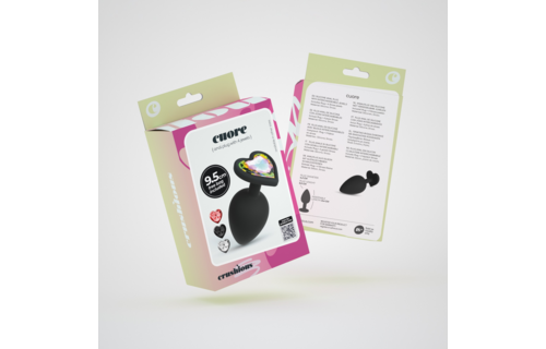 Cuore - Analplug mit vier austauschbaren Edelsteinen - Groß - Schwarz