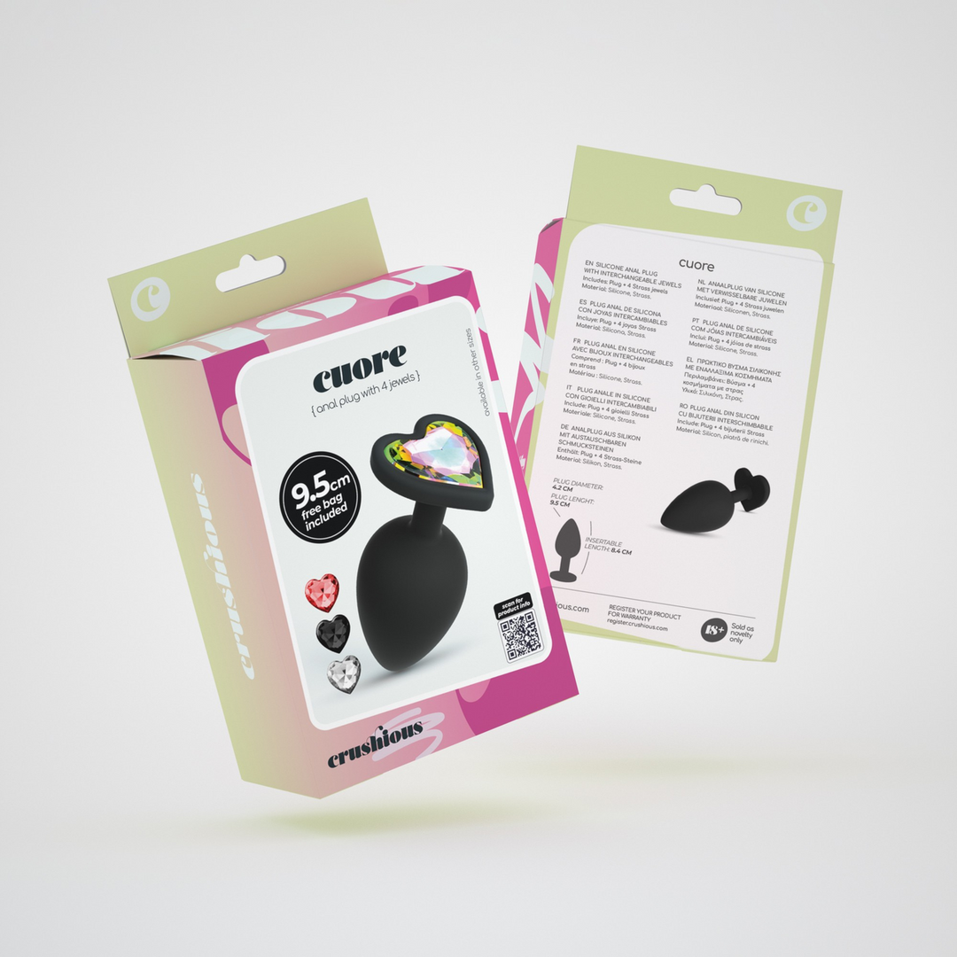 Cuore Anal Plug 9.5 cm Black with Interchangeable Gemstones