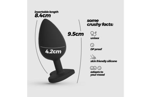 Cuore Analplug 9,5 cm Schwarz mit austauschbaren Edelsteinen