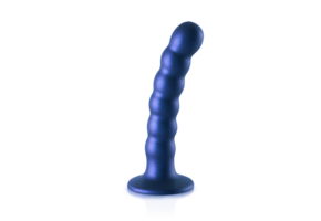 Perlenbesetzter Silikon-G-Punkt-Dildo 13,8 cm – Metallic-Blau