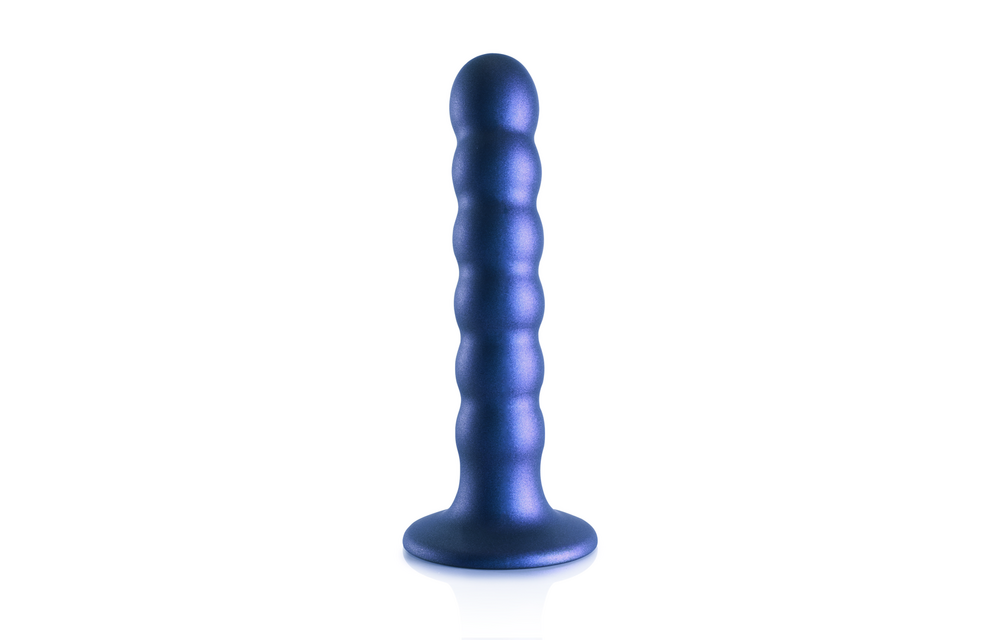 Perlenbesetzter Silikon-G-Punkt-Dildo 13,8 cm – Metallic-Blau
