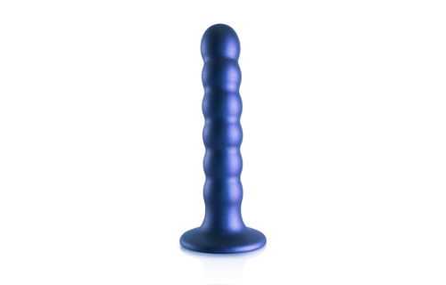 Perlenbesetzter Silikon-G-Punkt-Dildo 13,8 cm – Metallic-Blau