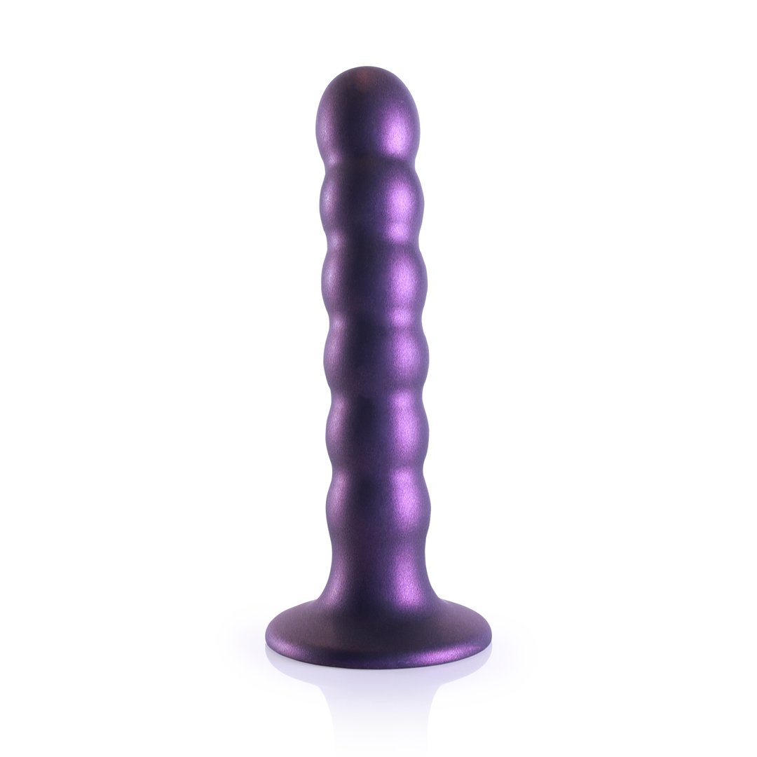 Perlenbesetzter Silikon-G-Punkt-Dildo 13,8 cm – Metallic-Lila
