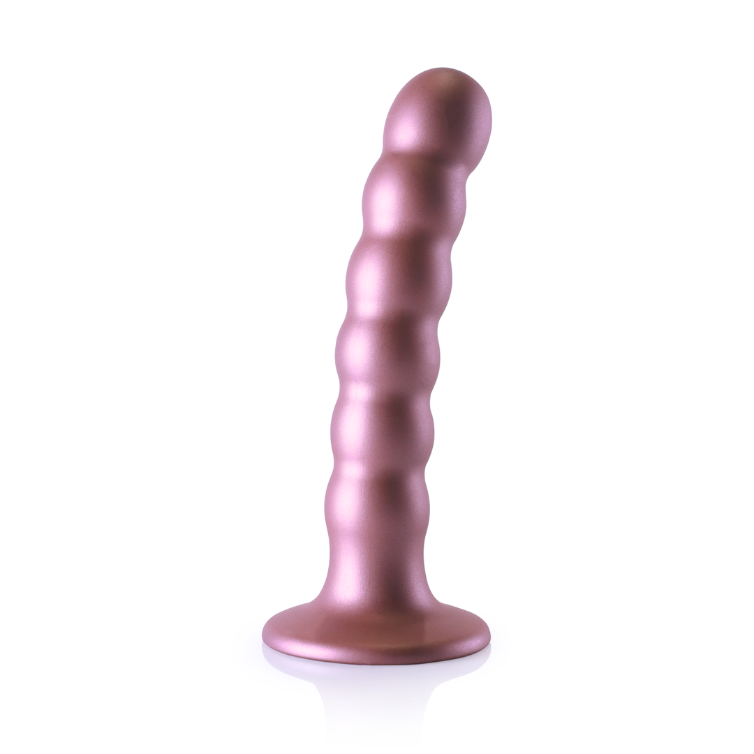 Perlenbesetzter Silikon-G-Punkt-Dildo Roségold 13 x 5,4 cm