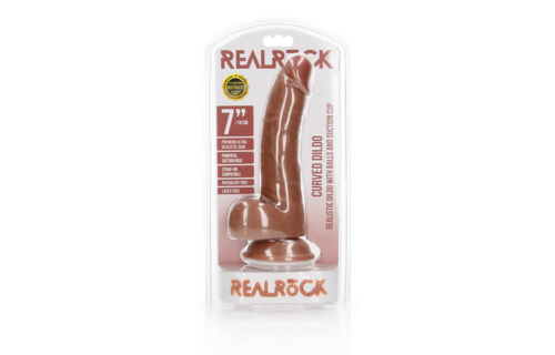 Gebogen Realistische Dildo met Ballen en Zuignap - 7 / 18 cm