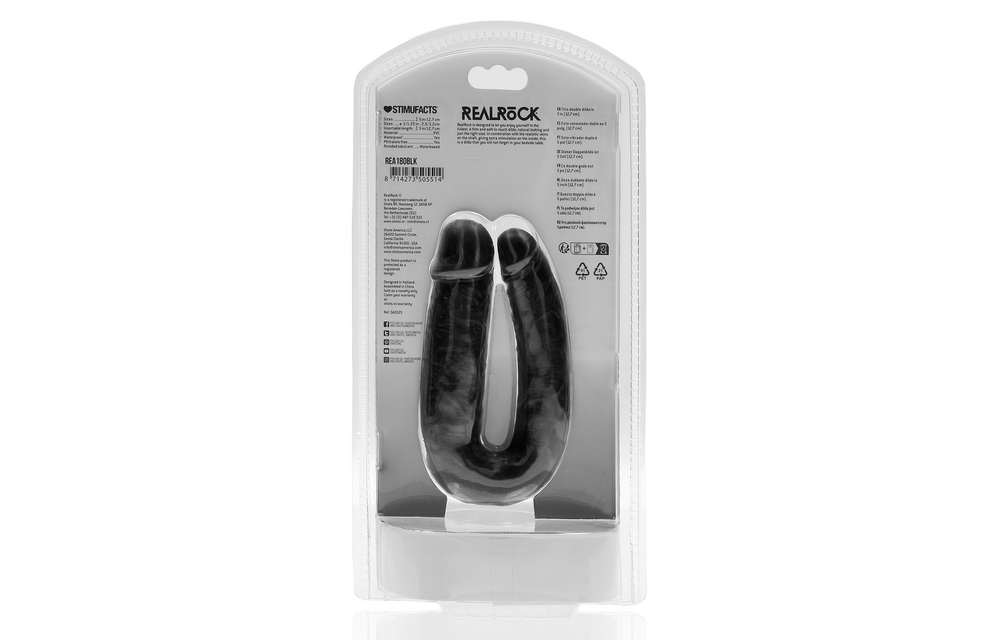 U-Vormige Dubbele Dildo 12,7 cm x 3,2 cm Zwart - RealRock