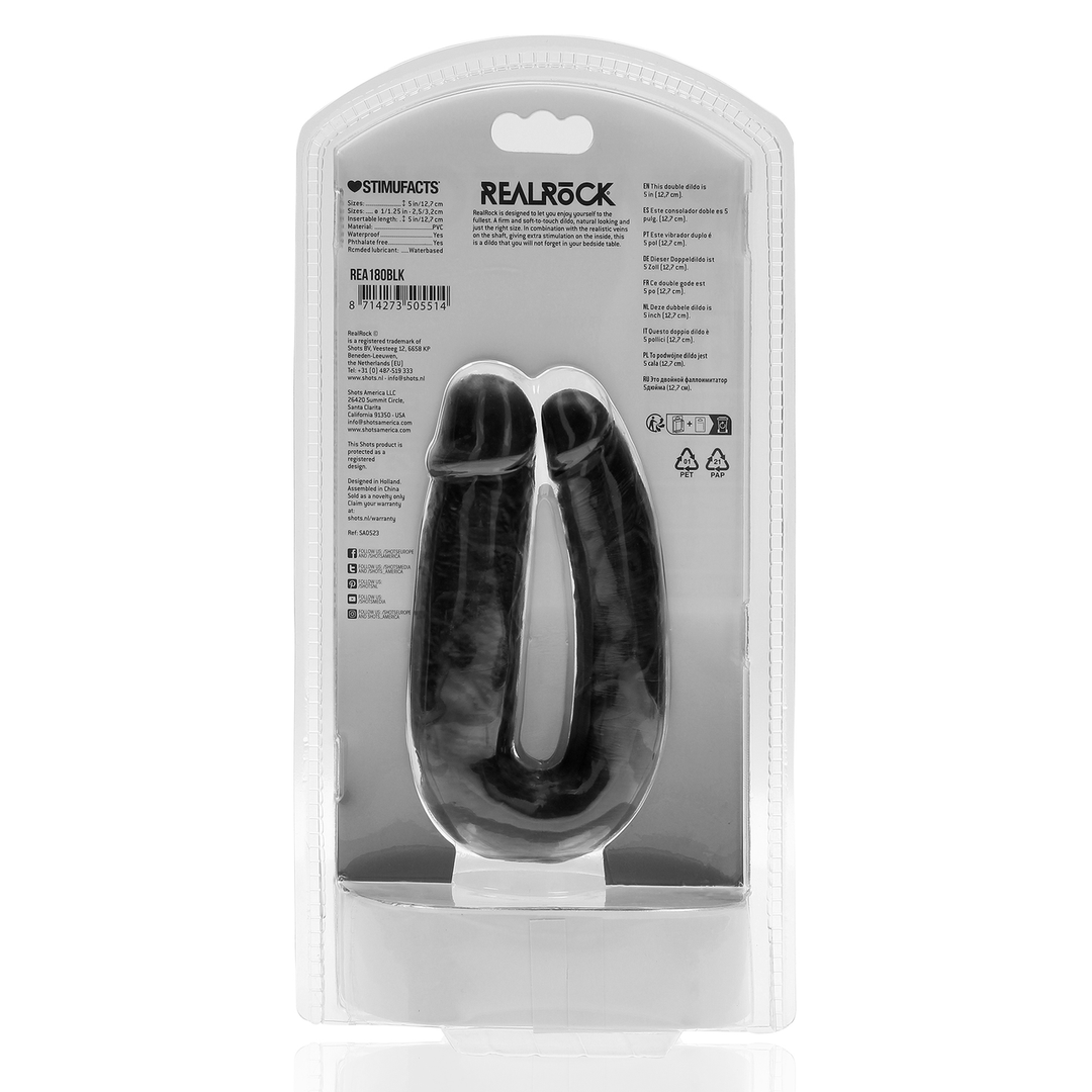 U-Shaped Double Dildo 12.7 cm x 3.2 cm Black - RealRock