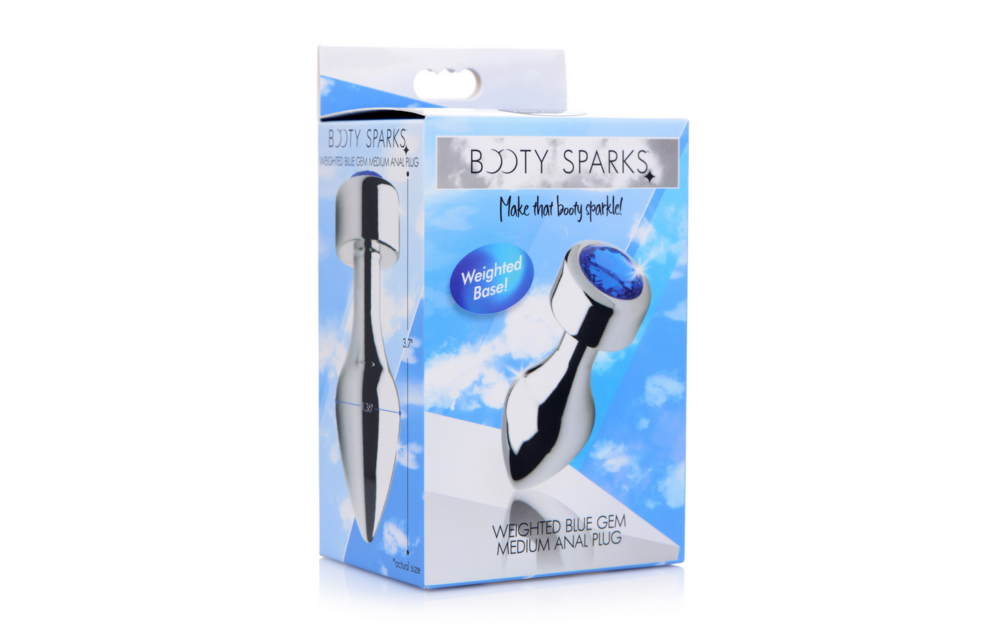 Blauwe Edelsteen Buttplug 11,5 cm - Verzwaard Aluminium Medium