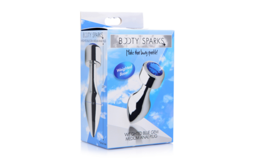 Blauwe Edelsteen Buttplug 11,5 cm - Verzwaard Aluminium Medium