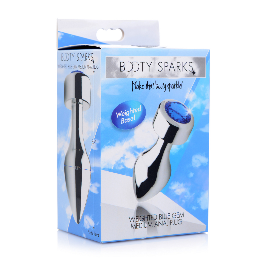 Blauwe Edelsteen Buttplug 11,5 cm - Verzwaard Aluminium Medium