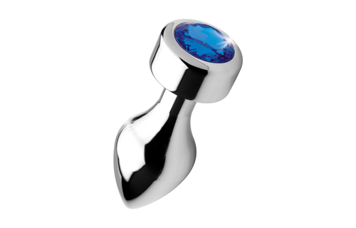 Blauwe Edelsteen Buttplug 11,5 cm - Verzwaard Aluminium Medium