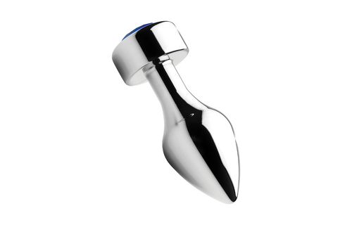 Blauwe Edelsteen Buttplug 11,5 cm - Verzwaard Aluminium Medium