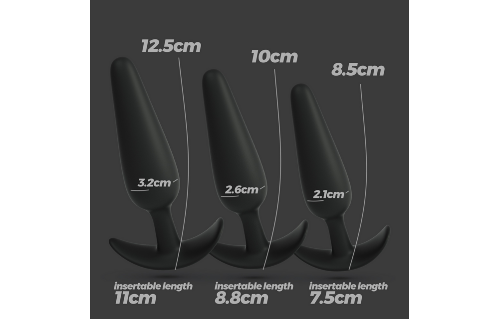 Tic Tac Toe Anale Plug Trainingsset 9-11 cm | Zwart Siliconen