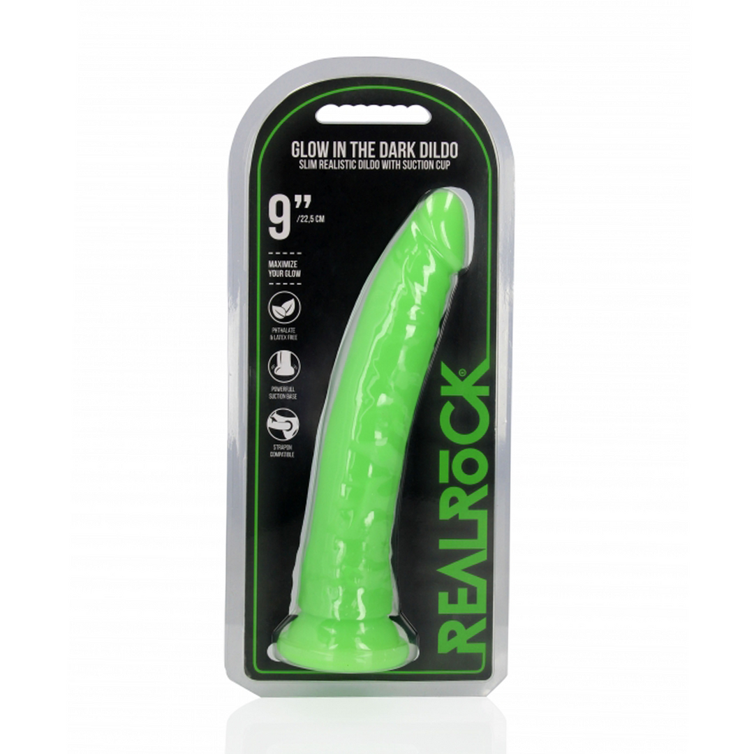 Slanke Realistische Dildo met Zuignap - Glow in the Dark - 9'' / 22,5 cm