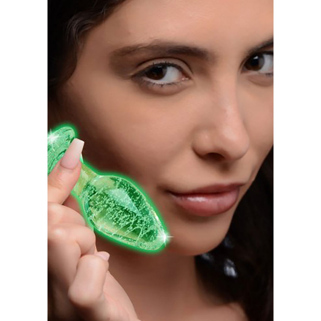 Glow-In-The-Dark Glazen Buttplug Klein 7,3 cm – XR Brands