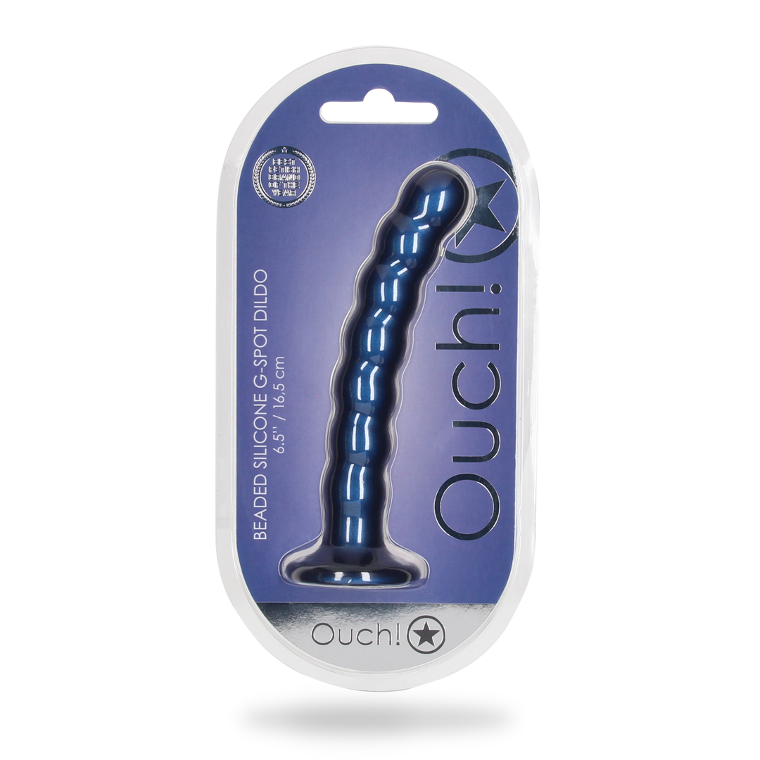 Beaded Silicone G-Spot Dildo 16,5 cm – Weich & Metallic Blau