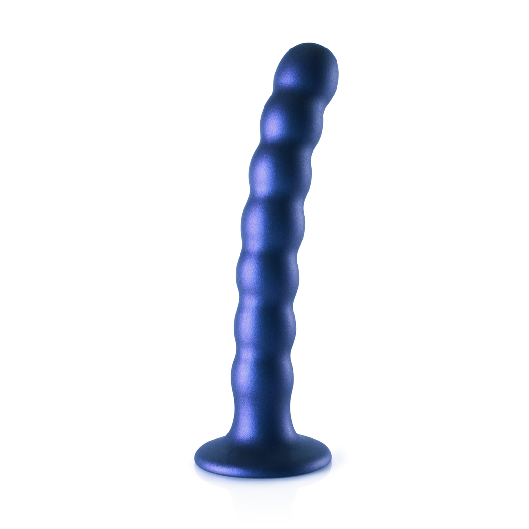 Beaded Silicone G-Spot Dildo - 6,5'' / 16,5 cm - Metallic Blauw