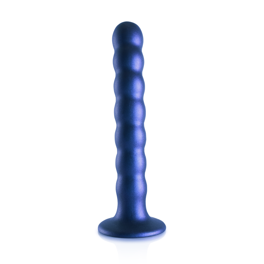 Beaded Silicone G-Spot Dildo - 6,5'' / 16,5 cm - Metallic Blauw