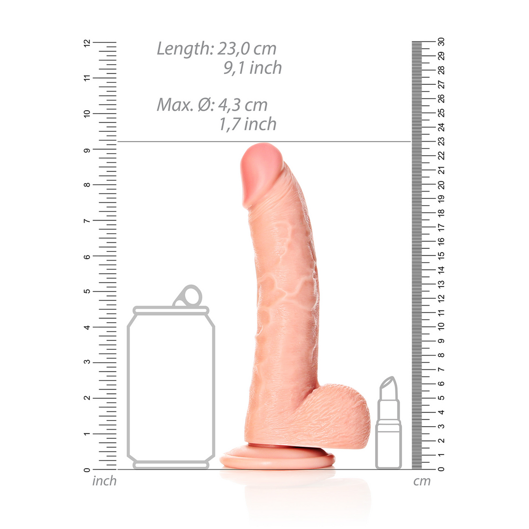 Gebogener realistischer Dildo 9,8 cm mit Saugnapf und Hoden