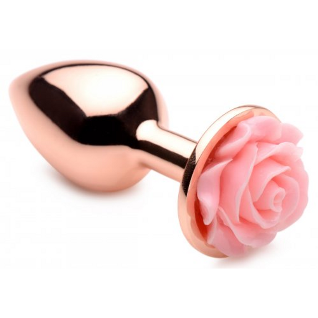 Buttplug Klein 7,6 cm Roségold mit rosa Blume – XR Brands