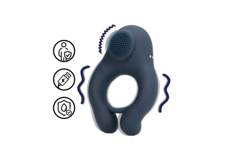 Vibrierender indigoblauer Cockring mit Klitorisstimulation