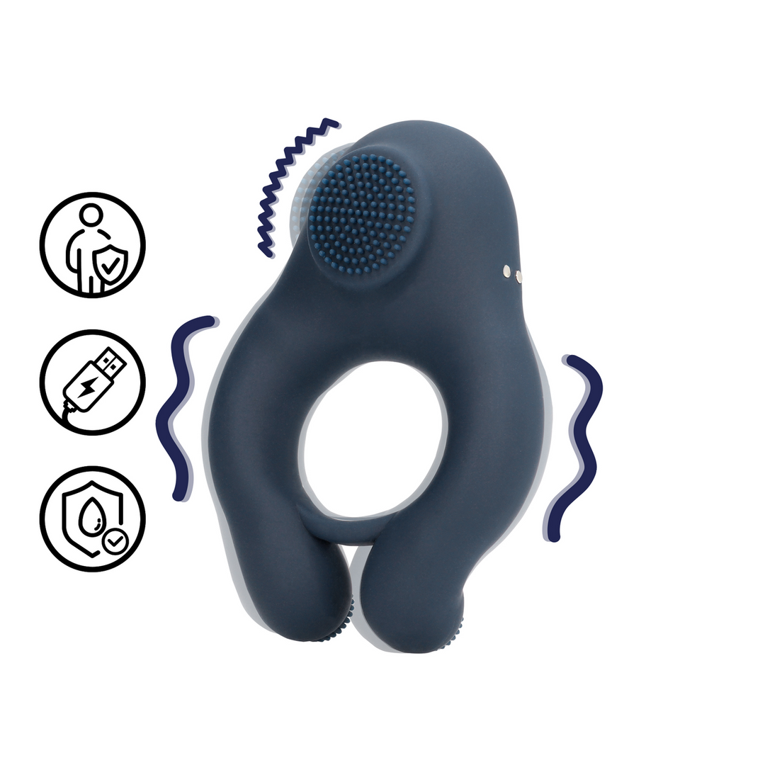 Vibrating Indigo Blue Cock Ring with Clitoral Stimulation
