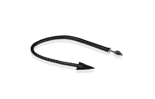 Metal Anal Plug Devil's Tail 15 cm - Black & PU Leather