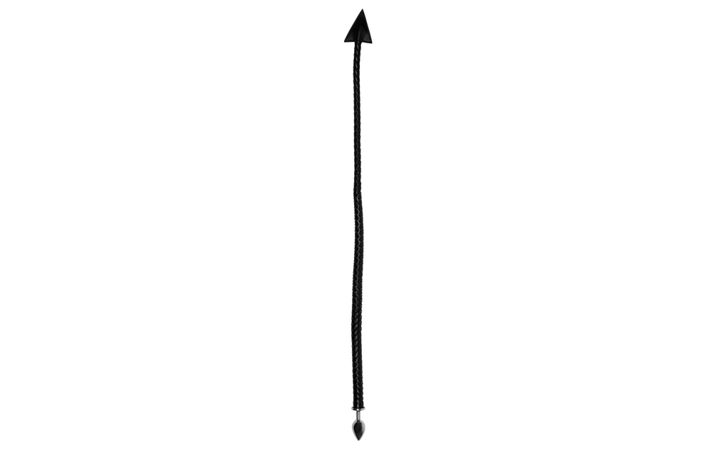 Metal Anal Plug Devil's Tail 15 cm - Black & PU Leather